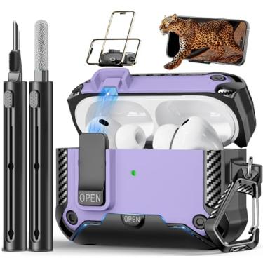 Imagem de Polislime Capa para AirPods Pro 3 (2025) com suporte de telefone, design de interruptor automático de proteção contra quedas com kit de limpeza para iPod Pro 3º carregamento (cabo USB-C/Lightning)