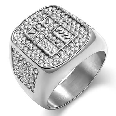 Imagem de Oaldilee Anel de cruz masculino crucifixo de zircônia cúbica de aço inoxidável para homens, banhado a ouro 18 K, preto, anel de Jesus Cristão Religioso de Prata, Tamanho 7-14, Metal, Zircônia cúbica