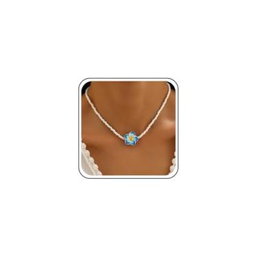 Imagem de Sttiafay Colar gargantilha com contas de flores boêmias, pequenas sementes, rosa, havaiano, plumeria, colares de flores, pequenos colares de contas de arroz, joia para mulheres, Zinco, Sem Pedra