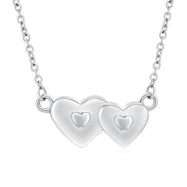 Imagem de Minicremation Colar de urna de cremação para cinzas, pingente de lembrança de coração duplo, presente para mulheres, medalhão de urna memorial funerário, Metal, não