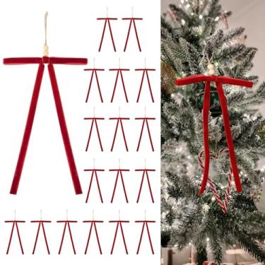 Imagem de CEELGON 18 peças de laços de veludo vermelho para decoração de árvore de Natal com contas de madeira e guirlanda de juta, 12 x 17 cm para decoração de casa de Natal (vermelho)