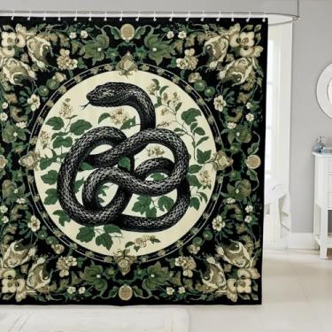 Imagem de Castle Fairy Cortina de chuveiro de cobra botânica verde folhas exóticas florais cortinas de banheiro para crianças adolescentes adultos preto animal selvagem misterioso cortina de banho para banheira