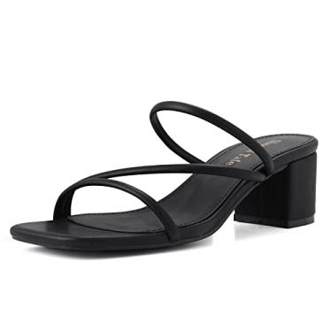 Imagem de Shoe'N Tale Sandálias femininas salto baixo grosso salto bloco quadrado aberto bico aberto slip on mules, Preto, 40