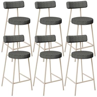 Imagem de Kit 06 Banquetas Baixa Cozinha Sala Jantar Bancada Milão Arena L02 Linho Mescla Chumbo - Lyam Decor