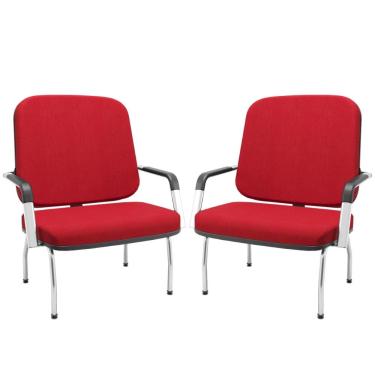 Imagem de Kit 02 Cadeiras de Escritório Recepção com Braço Fixa Cromada Magno P03 Crepe Vermelho - Lyam Decor