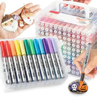 Imagem de Woomer Marcadores de acrílico 120 cores, canetas de tinta acrílica duráveis com ponta de pincel, marcadores de tinta para pintura rochosa, vidro, madeira, pedra, tecido, materiais de arte