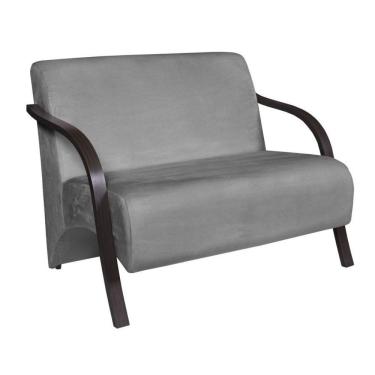 Imagem de Poltrona Namoradeira Vênus Suede Braço Madeira Cinza