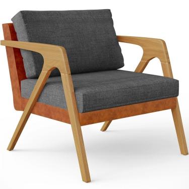 Imagem de Poltrona Pietra Couríssimo Camel Linho Cinza Escuro