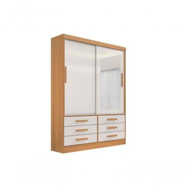 Imagem de Guarda Roupa Casal Meridian Com Espelho 2 Portas 6 Gavetas Com Pés - D' Doro Cinamomo-off White