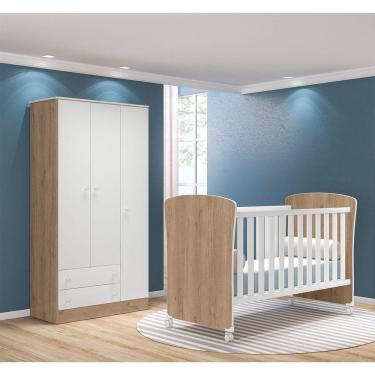 Imagem de Mini Cama E Guarda Roupa Infantil Carvalho Rústico/Branco