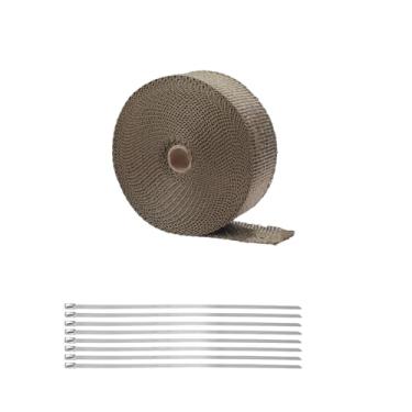 Imagem de Tuxihapp Rolo de isolamento térmico de escapamento de carro de 1,97 pol. x 16 pés, rolo de isolamento de tubo de proteção térmica de fibra de lava com laços de aço inoxidável, fita de proteção térmica