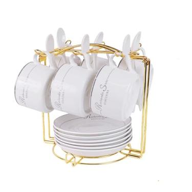 Imagem de Suporte de armazenamento para exibição de xícaras de chá e pires, suporte de metal para xícaras de café, organizador de balcão para colheres e pires de café expresso