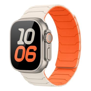 Imagem de Pulseira de silicone magnética compatível com Apple Watch de 49 mm, 46 mm, 45 mm, 44 mm, 41 mm, 40 mm, 38 mm, para séries 11, 10, 9, 8, 7, 6, 5, 4 e 3 SE, masculino e feminino (laranja estrela, 49/46