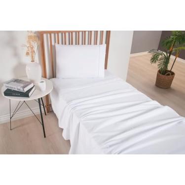 Imagem de Jogo de Lençol Solteiro Micropercal 300 Fios, 3 Peças, 100% Poliéster, com Ponto Palito, Lençol Superior, Lençol com Elástico e Fronha (Branco)