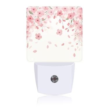 Imagem de Luz noturna de flores de cerejeira, luzes noturnas conectadas à parede com sensor de crepúsculo ao amanhecer, luz noturna para decoração de quarto feminino, masculino, corredor, cozinha, banheiro