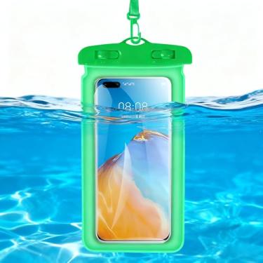 Imagem de Capa de telefone universal à prova d'água com corda para pendurar ao ar livre, flutuante, selada, tela sensível ao toque, bolsa seca (verde)