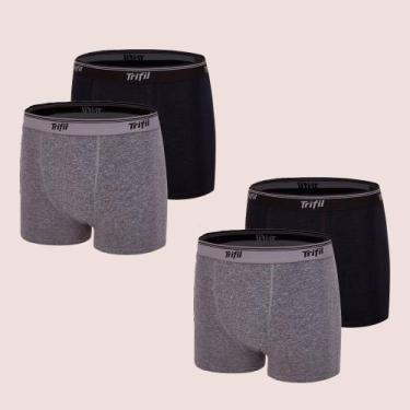 Imagem de Kit 4 Cuecas Boxer Em Algodão Costura Fina Trifil, Mescla, Preto, M