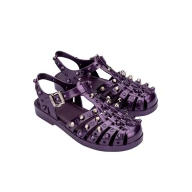 Imagem de Melissa Sandália feminina Possession Jelly – o sapato original Jelly, sandália de pescador com alça ajustável e fivela lateral, Brincos - Roxo, 35