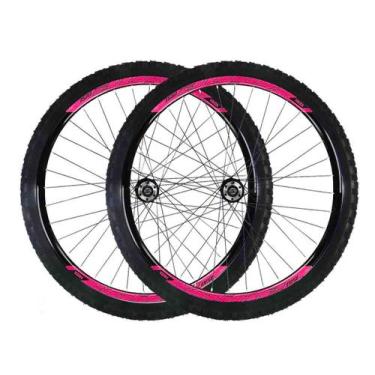 Imagem de Roda 29 vzan vnine 36f preto e rosa com cubo k7 pneu câmara