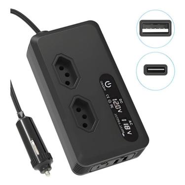 Imagem de Inversor Carro 12v 220v Veicular 200w 2usb 2type-c Conversor