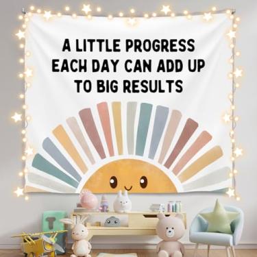 Imagem de Forola Tapeçaria de parede inspiradora para quarto infantil, 150 x 129 cm, design de afirmações de animais, decoração motivacional para berçário e cabeceira de sala de aula (progresso colorido)