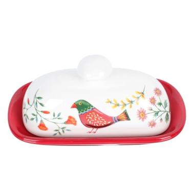 Imagem de ZABEES Bandeja de armazenamento para serviço alimentício recipientes de vidro prato de cerâmica caixa de manteiga projetada prato de cerâmica servindo queijo pão hermético