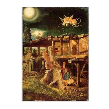 Imagem de SDYJ6GSW Pôster de parede Albrecht Altdorfer O Nascimento de Cristo Impressão em tela giclée Albrecht Altdorfer Decoração de parede para sala de estar quarto banheiro decoração de casa 100 x 70 cm (33