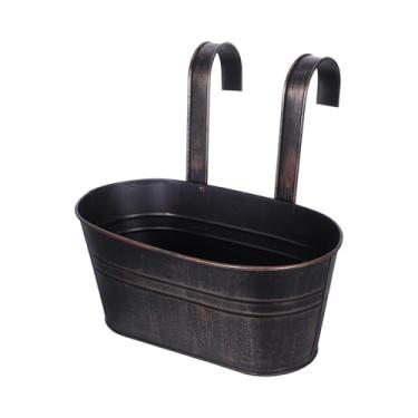 Imagem de Vaso de cerca, vasos de plantas com orifícios de drenagem | Plantador de metal com ganchos destacáveis para pátio, quintal, varanda, varanda, janela, trilhos ao ar livre
