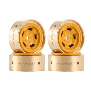 Imagem de BATRAZZI Peças de atualização de caminhão RC Crawlers para SCX24/CR24/FMS FCX24M (D90/D110 e Tacoma): Rodas de estrada de alumínio de 2,3 cm (4 peças) amarelo