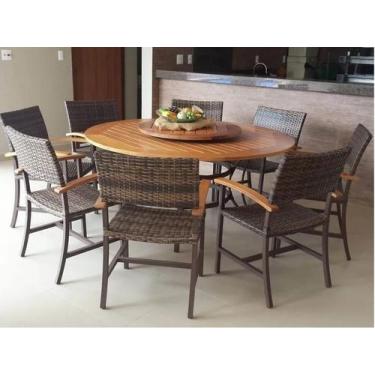 Imagem de Jogo Mesa Jantar Redonda Com Giro 8 Cadeiras Aluminio Oferta - Sarah M