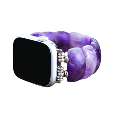 Imagem de Cape Diablo Pulseira feminina para relógio inteligente - pulseira de pedra preciosa feita à mão - compatível com Apple Faces de 38 mm-45 mm (Amethyst Allure, grande - serve em pulsos de 6,5 a 7