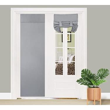 Imagem de PI Cortina de porta francesa blackout, cortina longa com isolamento térmico para vidro/porta deslizante, cortina de amarrar 1 painel (W34XL80, cinza claro)