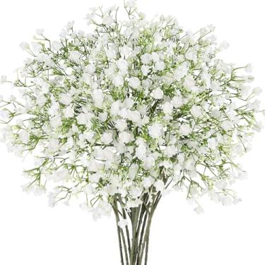 Imagem de N&T NIETING 12 peças de flores artificiais para bebês, flores brancas falsas de toque real, buquês de flores falsas para vasos, casa, escritório, casamento, primavera, inverno, ambientes internos e