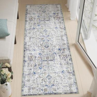 Imagem de Alfombra Runner Jinchan 61x213 cm Lavable Suave Vintage Azul