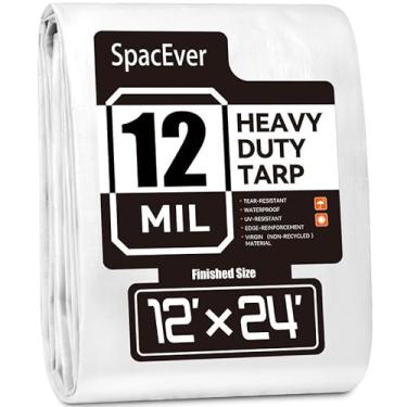 Imagem de Lona resistente de 30 x 61 m, lona grande de 12 mm de espessura, à prova d'água com ilhós, resistente a UV e rasgos, capa de plástico para barraca de telhado de piscina, lenha ao ar livre, branca