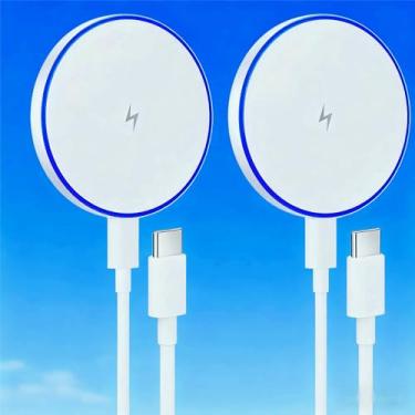 Imagem de Pacote com 2 cabos de carregador magnético sem fio de 15 W, base de carregamento rápido com cabo USB C, ideal para mesa e cabeceira para iPhone 17/16/15/14/13/12 séries e AirPods 4/3, ultrafino e