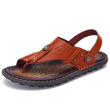 Imagem de Sandálias masculinas OHCHSH, chinelos, sem cadarço, para homens, sapatos, couro, bico, anel estilo praia, Brown Red, 7.5
