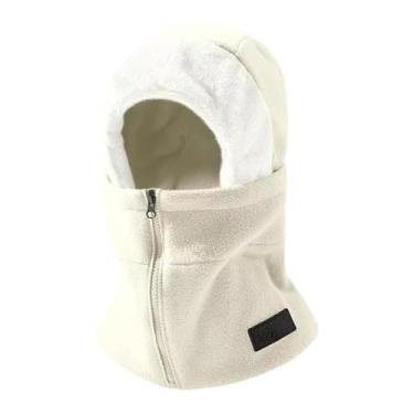 Imagem de simhoa Balaclava térmica para esqui, com zíper e alças ajustáveis, proteção para o pescoço e rosto, ideal para pesca esqui, Branco