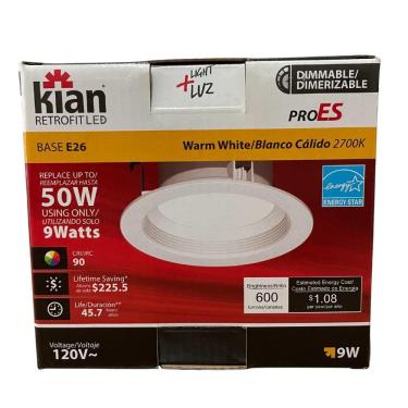 Imagem de Luminária LED Kian Retrofit PRO ES 9W 600lm 2700K Branco Quente Base E26 Dimerizável 120V