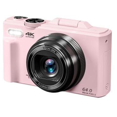 Imagem de Câmera digital 4K para fotografia, câmera vlogging de 64 MP para YouTube com tela flip de 3 polegadas 180°, câmera de ponto de zoom digital 18X e câmera de disparo com cartão micro SD de 32 GB para
