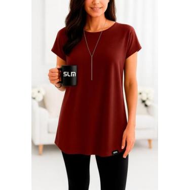 Imagem de Vestido Camisetão Slim Fitness Feminino Casual Verão, Vinho, G