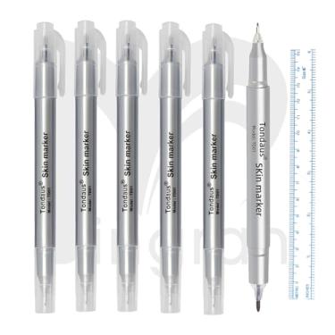 Imagem de Mingran Pacote com 6 canetas marcadoras roxas de microblading para sobrancelhas, tatuagem, maquiagem permanente, marcadores de ponta de tatuagem (cabeças duplas - barril de caneta prata)