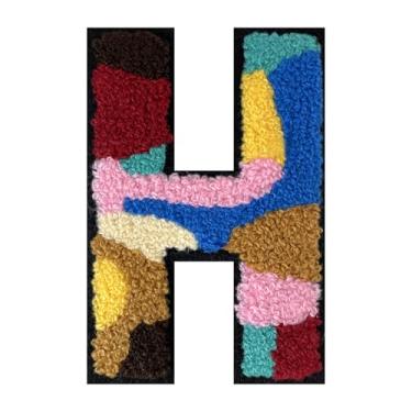 Imagem de 1 peça de patch de letras de chenille de ferro de camuflagem de 15 cm – adesivos do alfabeto para roupas, jaquetas, mochilas, chapéus para decoração personalizada, nome personalizado e artesanato. (H)