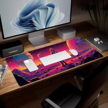 Imagem de Tapete de mesa de couro para cenário, mouse pad de arte colorida grande teclado de computador para jogos, capa e protetor de mesa à prova d'água, tapete decorativo de couro PU para laptop, decoração