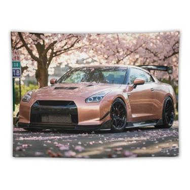Imagem de HouLaiZhe JDM Tapeçaria de carro R35 flores de cerejeira carro Jdm esportes pendurar na parede quarto decoração de casa tapeçarias estética piquenique decoração de parede arte de parede para