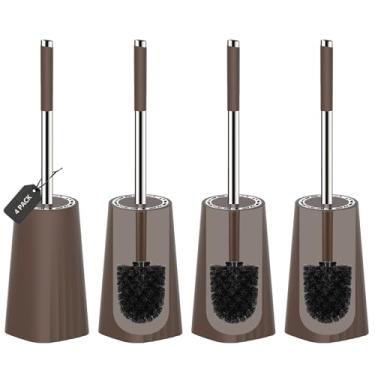 Imagem de SetSail Escova de vaso sanitário, escova de vaso sanitário de tamanho compacto e suporte para banheiro com alça de aço inoxidável, escova de limpeza de vaso sanitário com cerdas duráveis, 4 pacotes