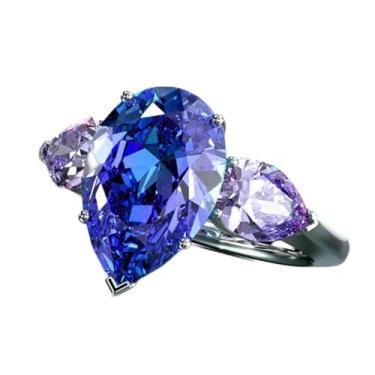 Imagem de Aliança de noivado de zircônia cúbica banhada a ouro branco com gota de água azul, alianças de compromisso, festas noturnas, presentes de dia dos namorados, alianças de eternidade para mulheres, 9