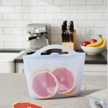 Imagem de Conjunto de 3 recipientes de silicone para armazenamento de alimentos, à prova de vazamento, reutilizável, despensa, congelador, organização, empilhável (azul)