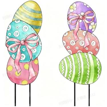 Imagem de AnyDesign Estacas de jardim de Páscoa, placa de metal de boas-vindas, ovo empilhado com laço, placa decorativa de gramado para primavera, casa de fazenda, casa, exterior, gramado, varanda, passarela