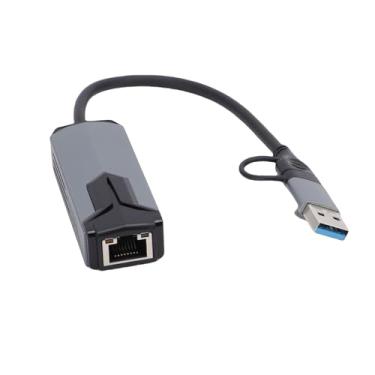 Imagem de Yunir Adaptador USB C para Ethernet de 5 Gbps, Conversor de Rede USB A Tipo C para RJ45 de 5000 Mbps 2 Em 1, Caixa de Alumínio para Wins 10, OS X10.6-11.X, Kernel Linux 5. X ou